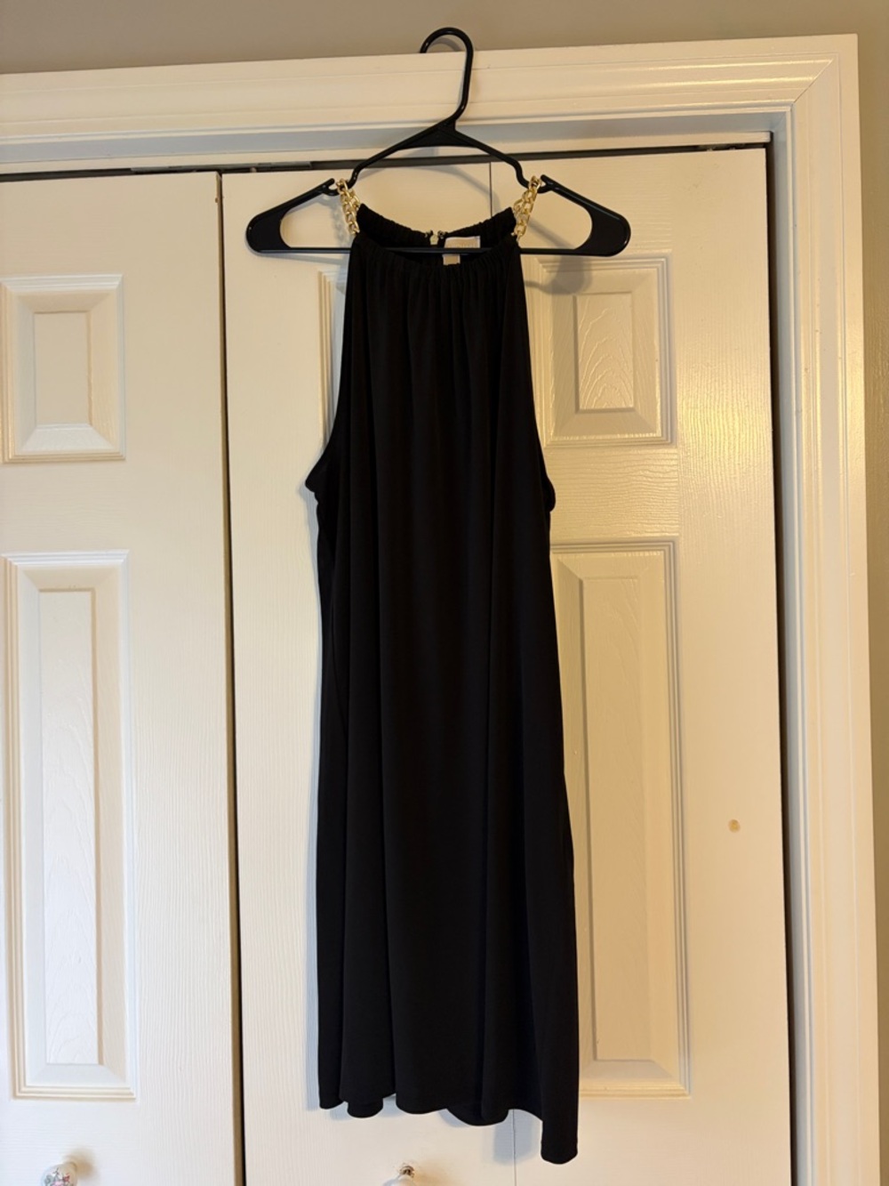 Michael Kors Black One-Shoulder Dress with Gold Chain Straps